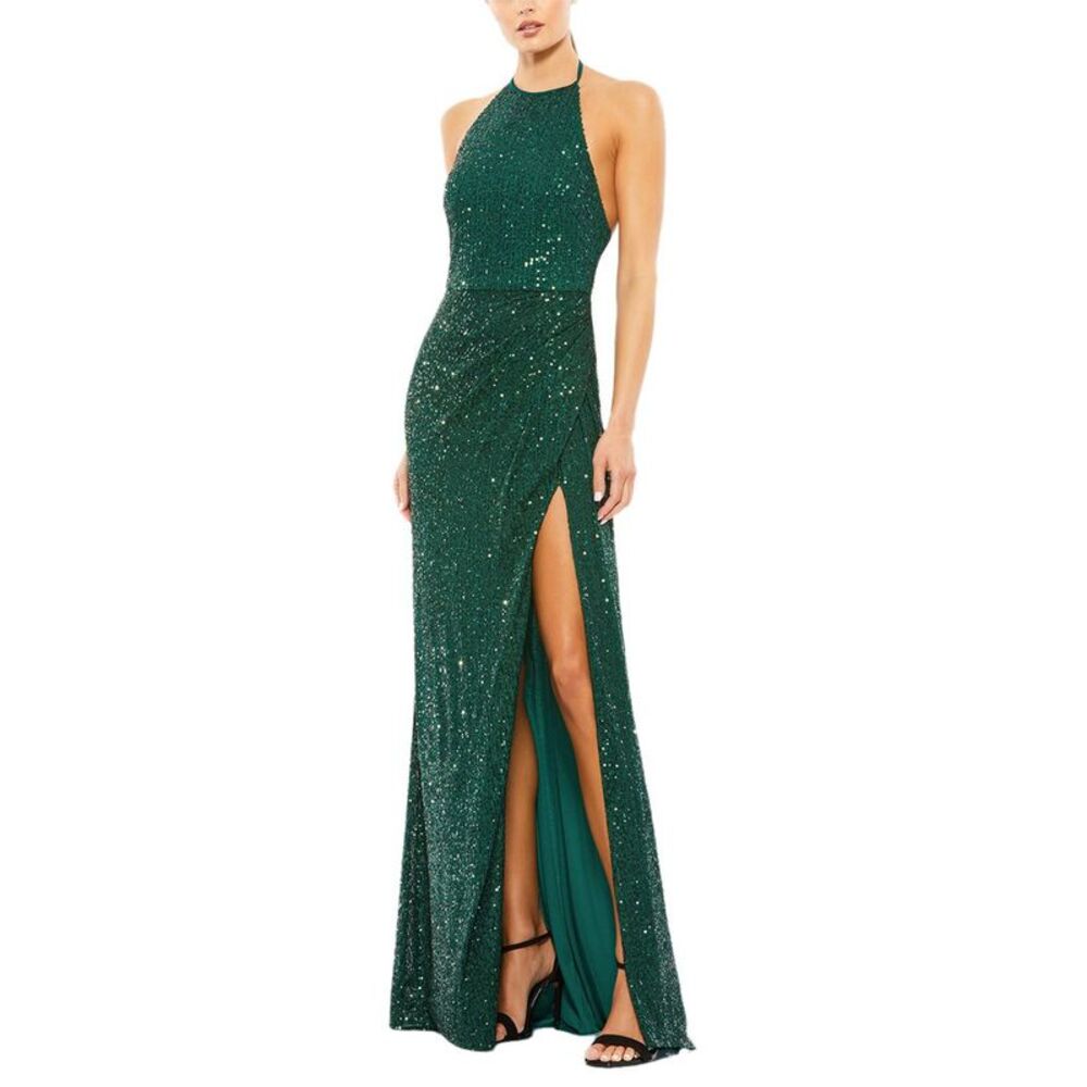 Mac Duggal Green Sequin Maxi Dress